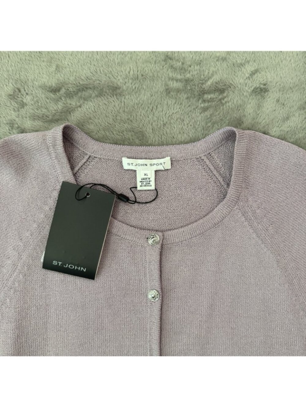 NWT St. John Sport Lavender Cardigan XL Santana Knit Button Up Sweater Wool - Picture 3 of 6